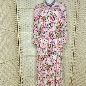 J. Jill Lightweight Gauzy Dress In Fall Floral Fully Lined Handkerchief Hem Sash